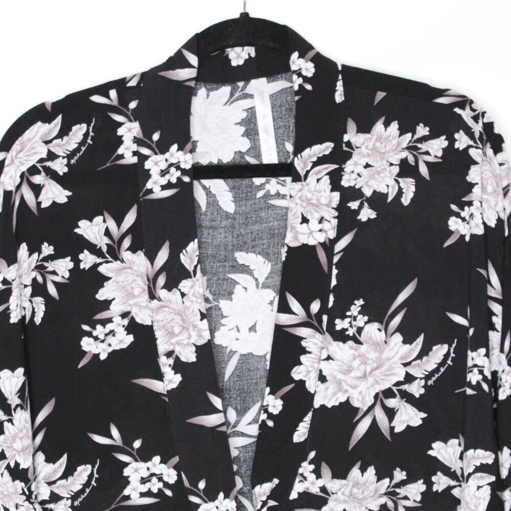 Spirtual Gangster Black Floral Rayon Kimono - Picture 3 of 16